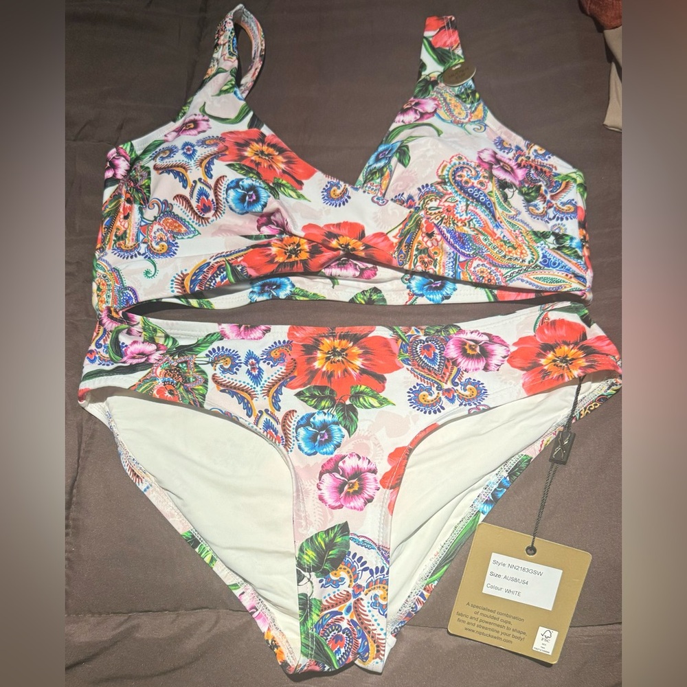 White and Pink Floral Bikini Set